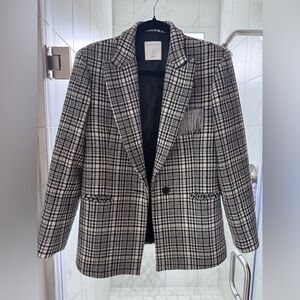 Sandro Black and White Plaid Blazer